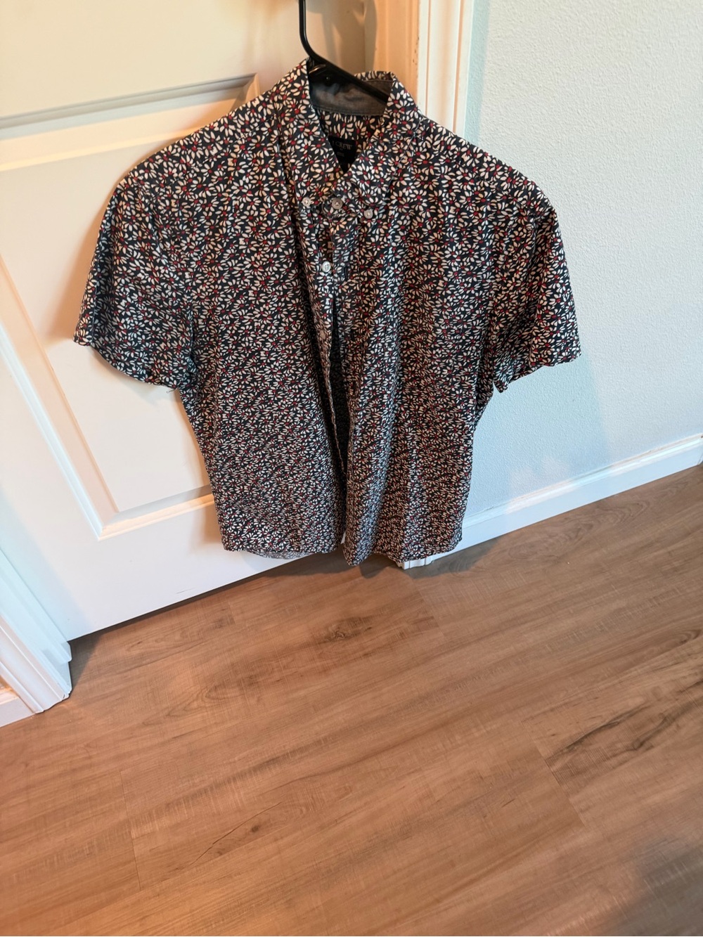 J. Crew Navy Short-Sleeve Button-Down with Small Floral Print